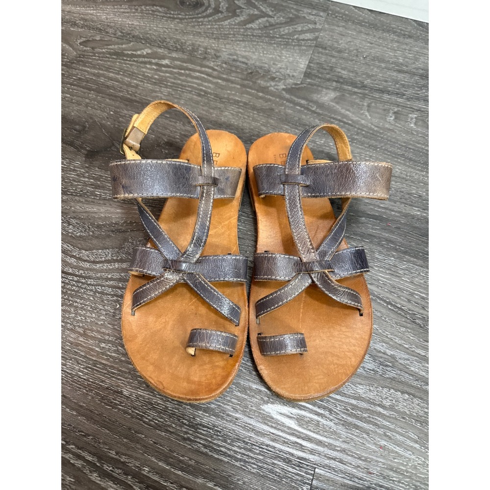 Bed Stu Women Leather Strappy Toe Loop Sandals Brown Size 6 Flat Buckle Boho